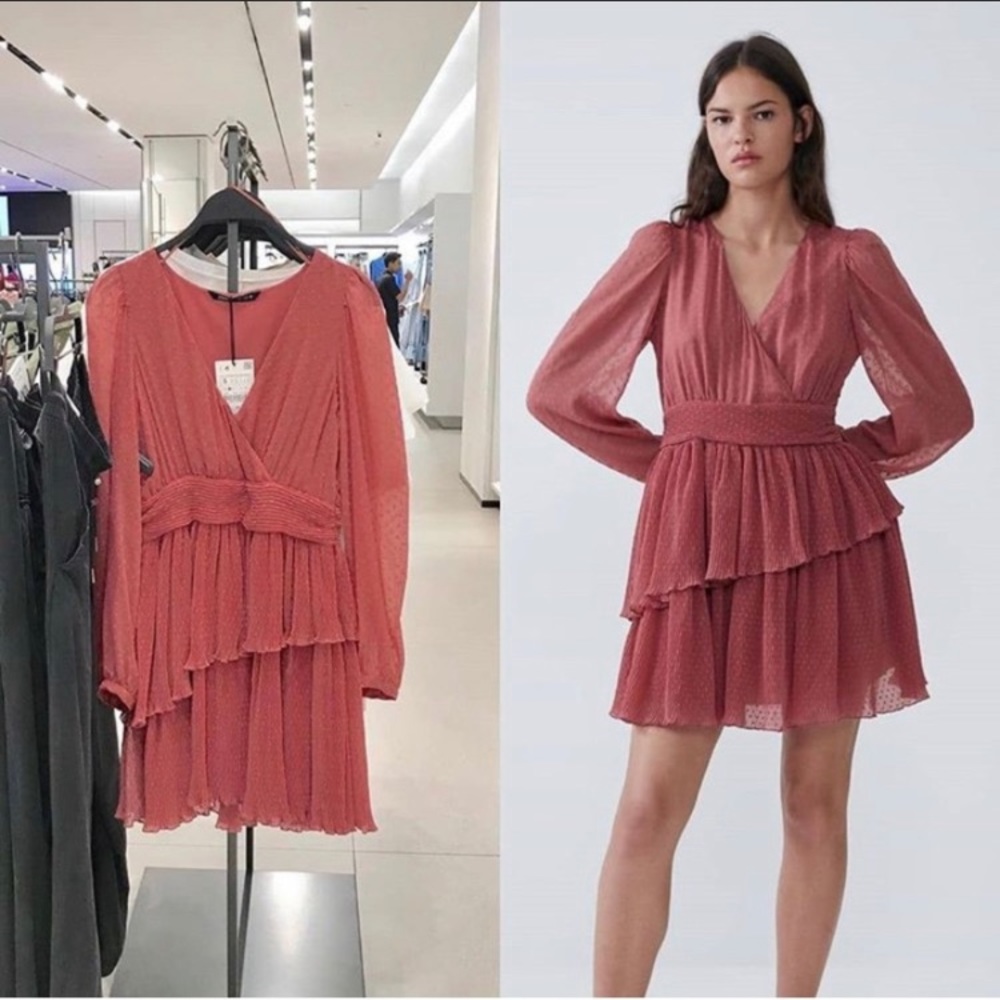 Zara ruffle pink dress